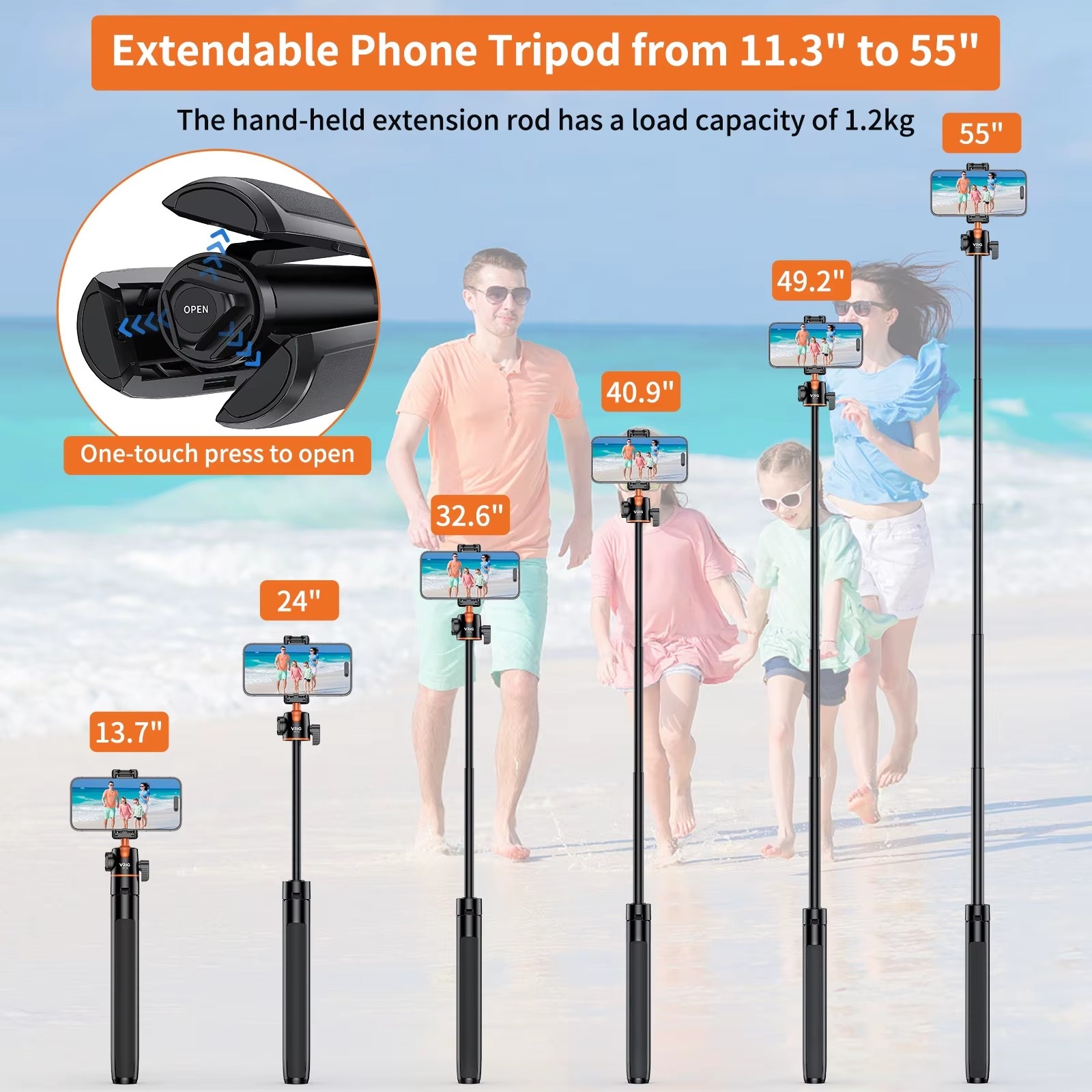 55 inches Extendable Phone Tripod – 2-in-1 Selfie Stick Tripod with Phone Clip2