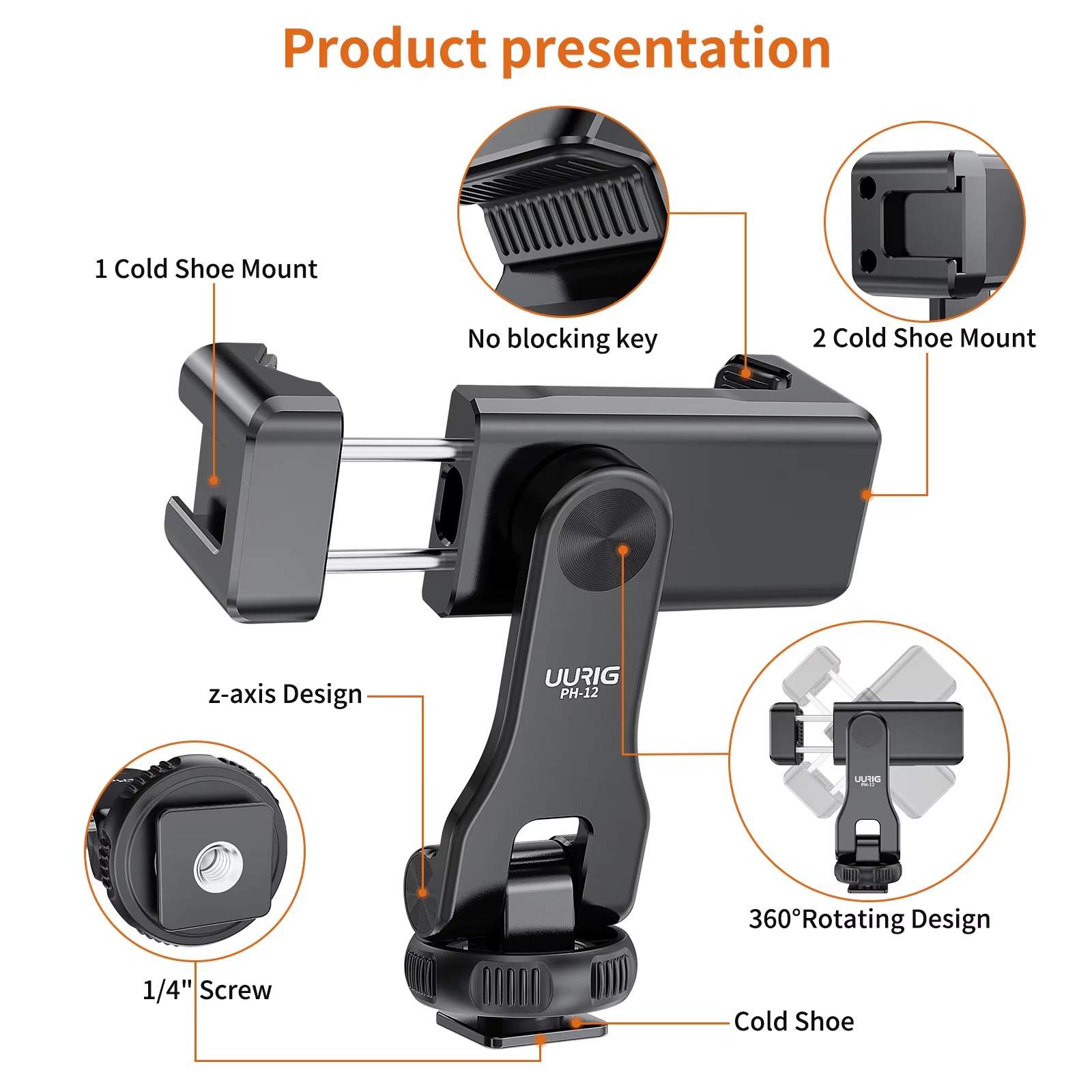 PH-12 Aluminum Phone Mount with Hot Shoe Adapter4