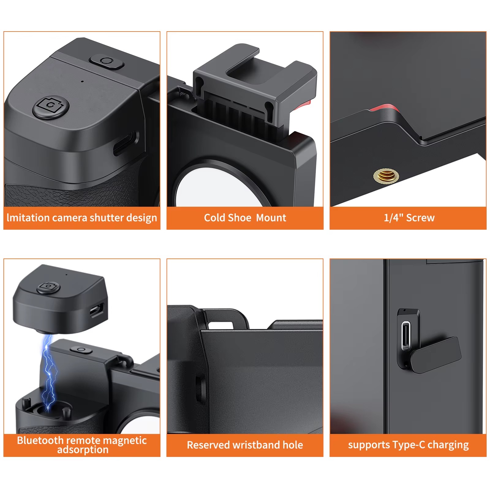 Smartphone Camera Grip with Detachable Wireless Bluetooth Shutter Remote5