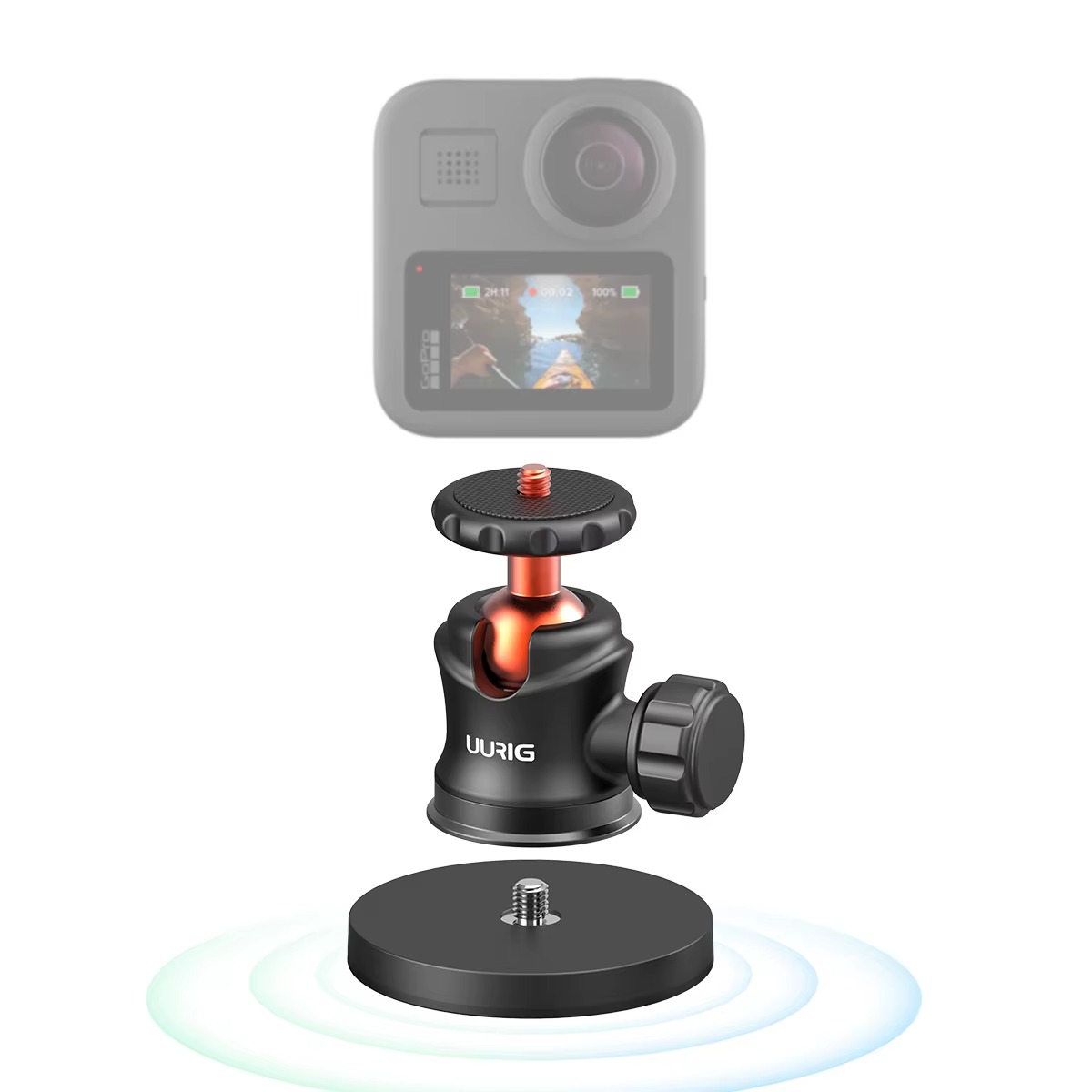 UURIG BH-07 Mini Ball Head Tripod Mount with 14 Magnetic Base – Compact Action Camera Holder for GoPro Hero 1211109, DJI Osmo Action, Insta360 3