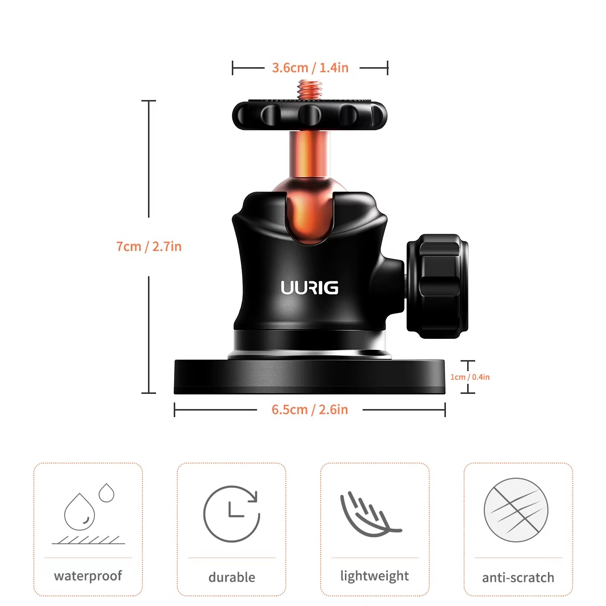 UURIG BH-07 Mini Ball Head Tripod Mount with 14 Magnetic Base – Compact Action Camera Holder for GoPro Hero 1211109, DJI Osmo Action, Insta360 5