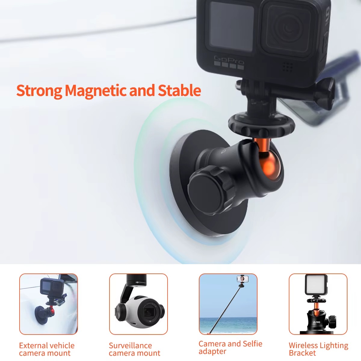 UURIG BH-07 Mini Ball Head Tripod Mount with 14 Magnetic Base – Compact Action Camera Holder for GoPro Hero 1211109, DJI Osmo Action, Insta360 7
