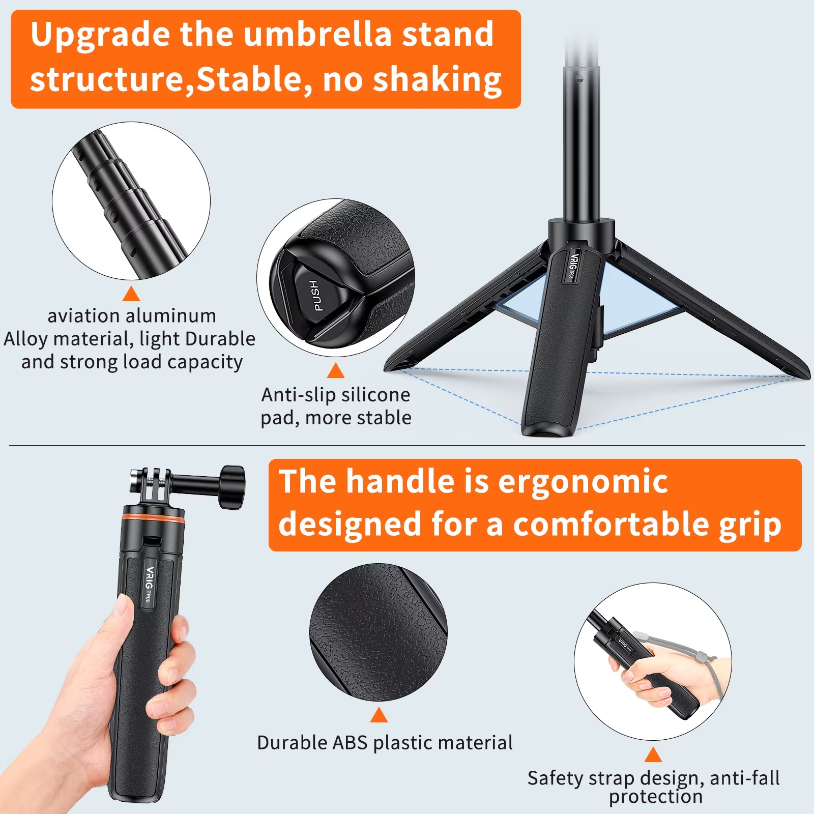 VRIG 20.1 Mini Extendable Tripod & Selfie Stick for GoPro Hero 1211109, DJI Action 543, Insta360 Ace Pro – Portable Camera Tripod for Action Cameras3