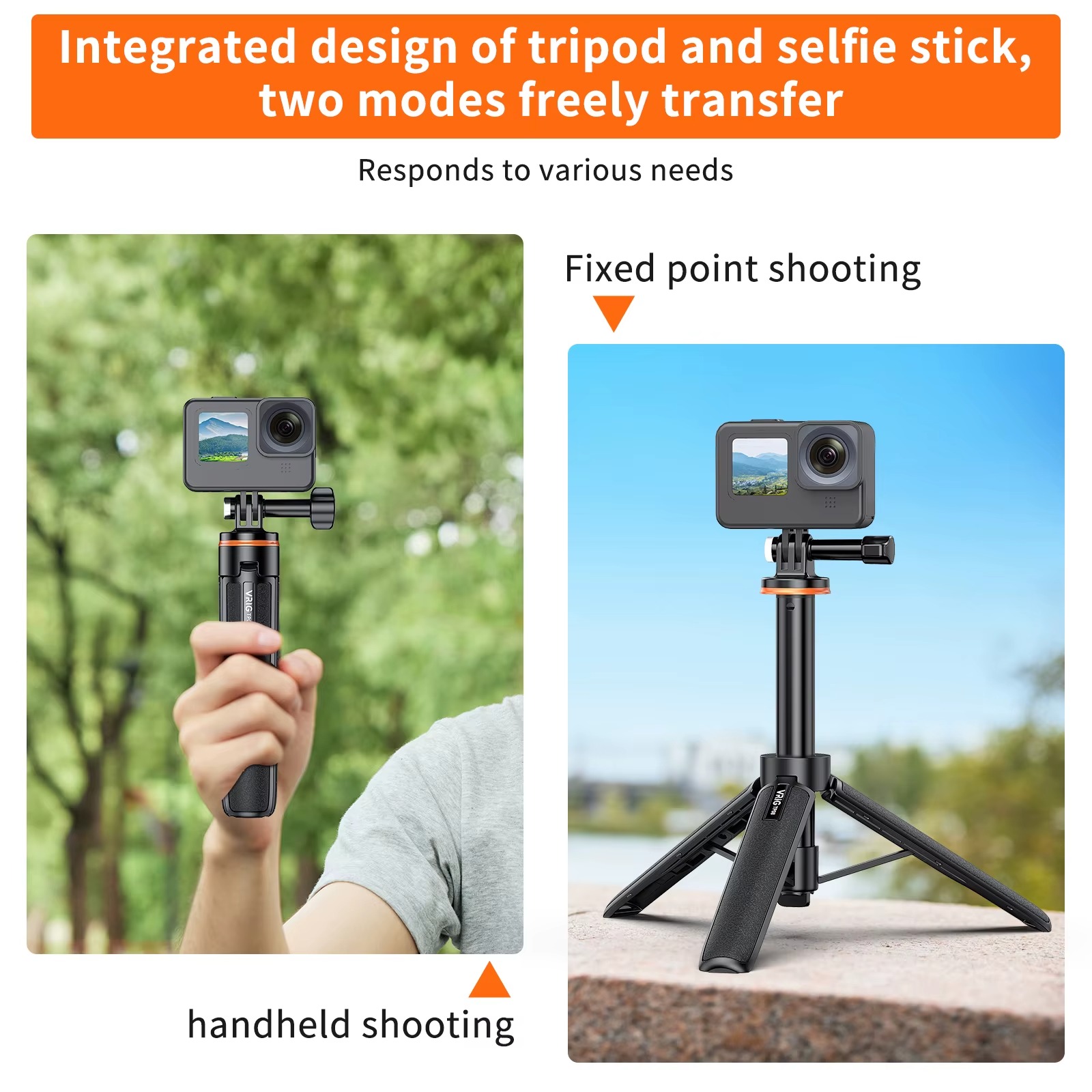 VRIG 20.1 Mini Extendable Tripod & Selfie Stick for GoPro Hero 1211109, DJI Action 543, Insta360 Ace Pro – Portable Camera Tripod for Action Cameras4