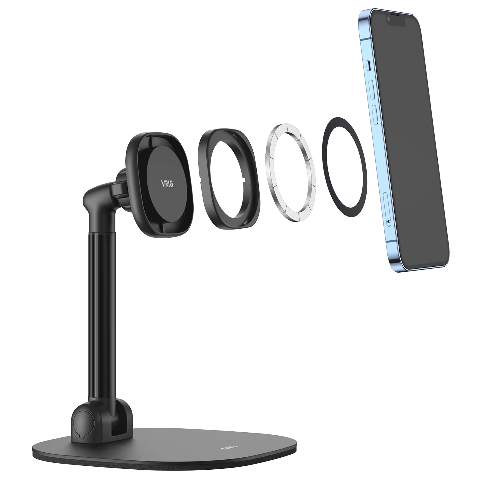 VRIG Adjustable Magnetic Phone Stand for Desk with Metal Attachment Ring4
