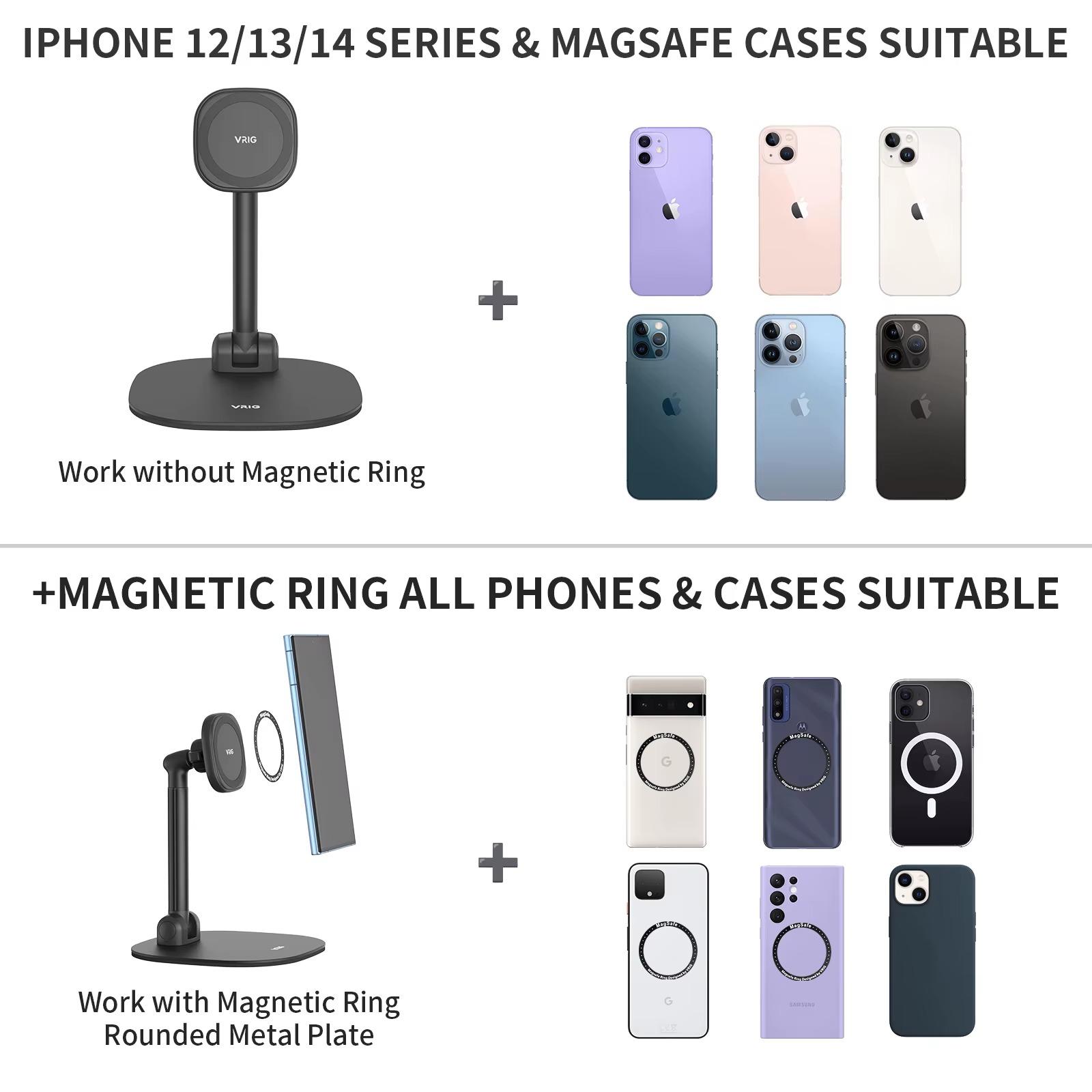 VRIG Adjustable Magnetic Phone Stand for Desk with Metal Attachment Ring5