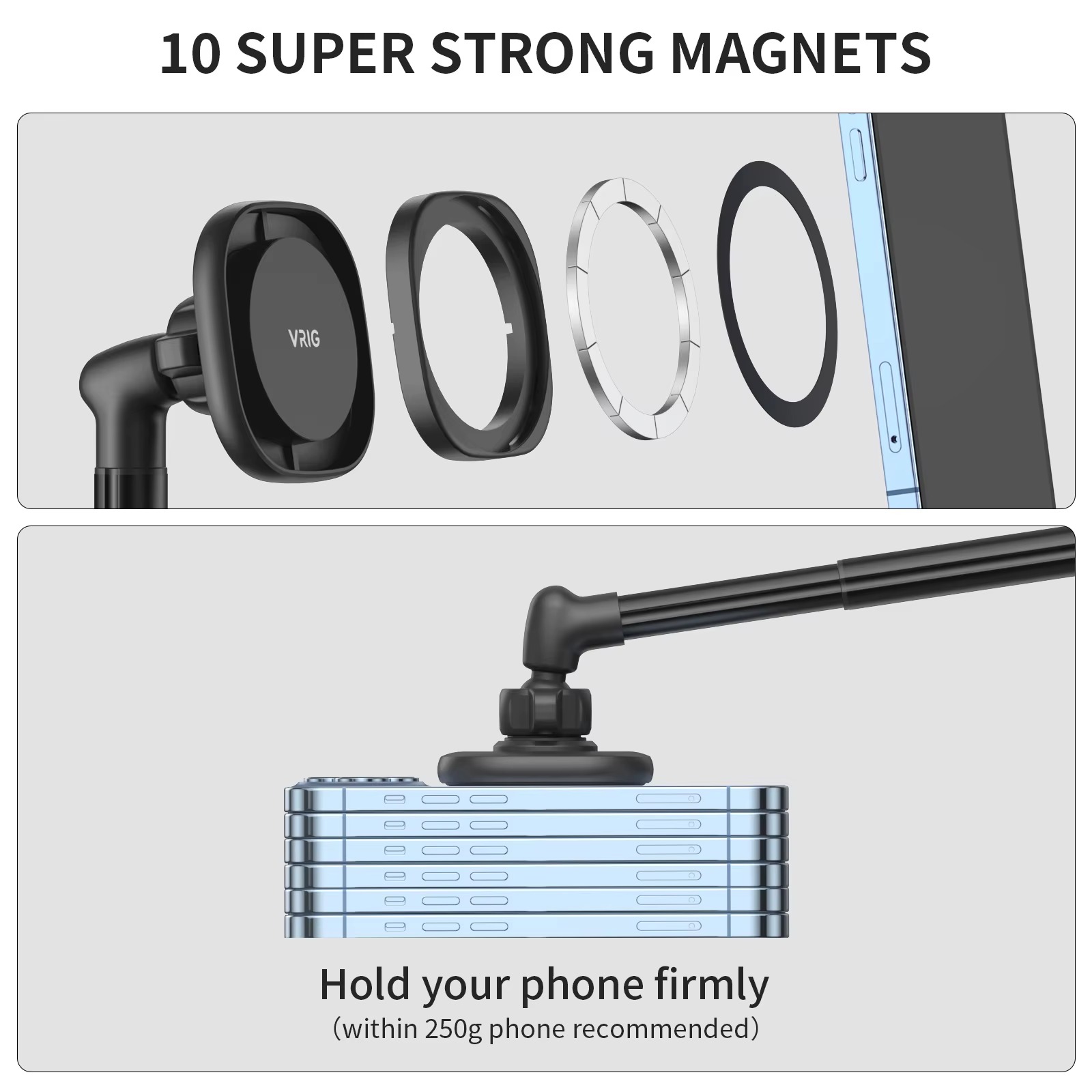 VRIG Adjustable Magnetic Phone Stand for Desk with Metal Attachment Ring6