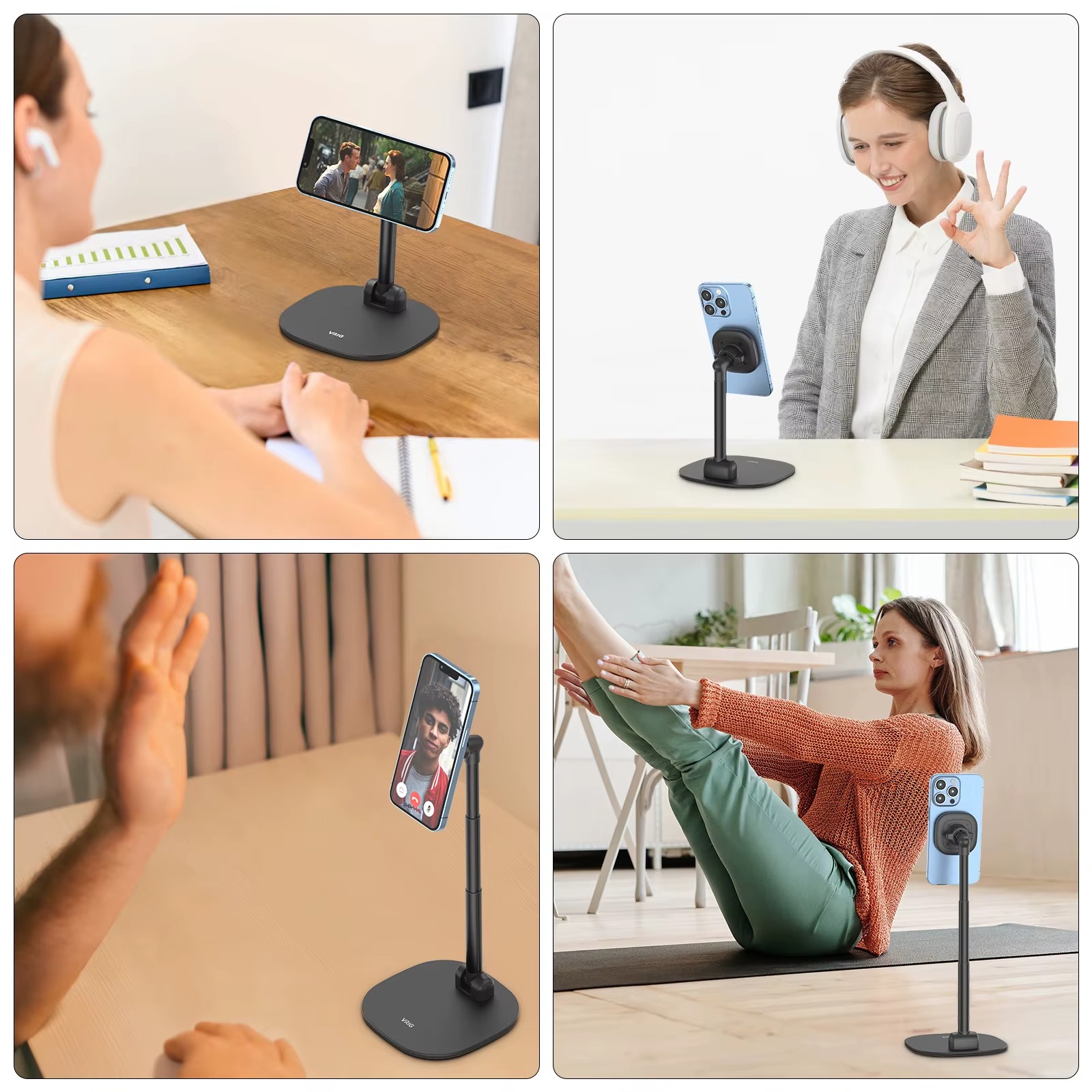 VRIG Adjustable Magnetic Phone Stand for Desk with Metal Attachment Ring7