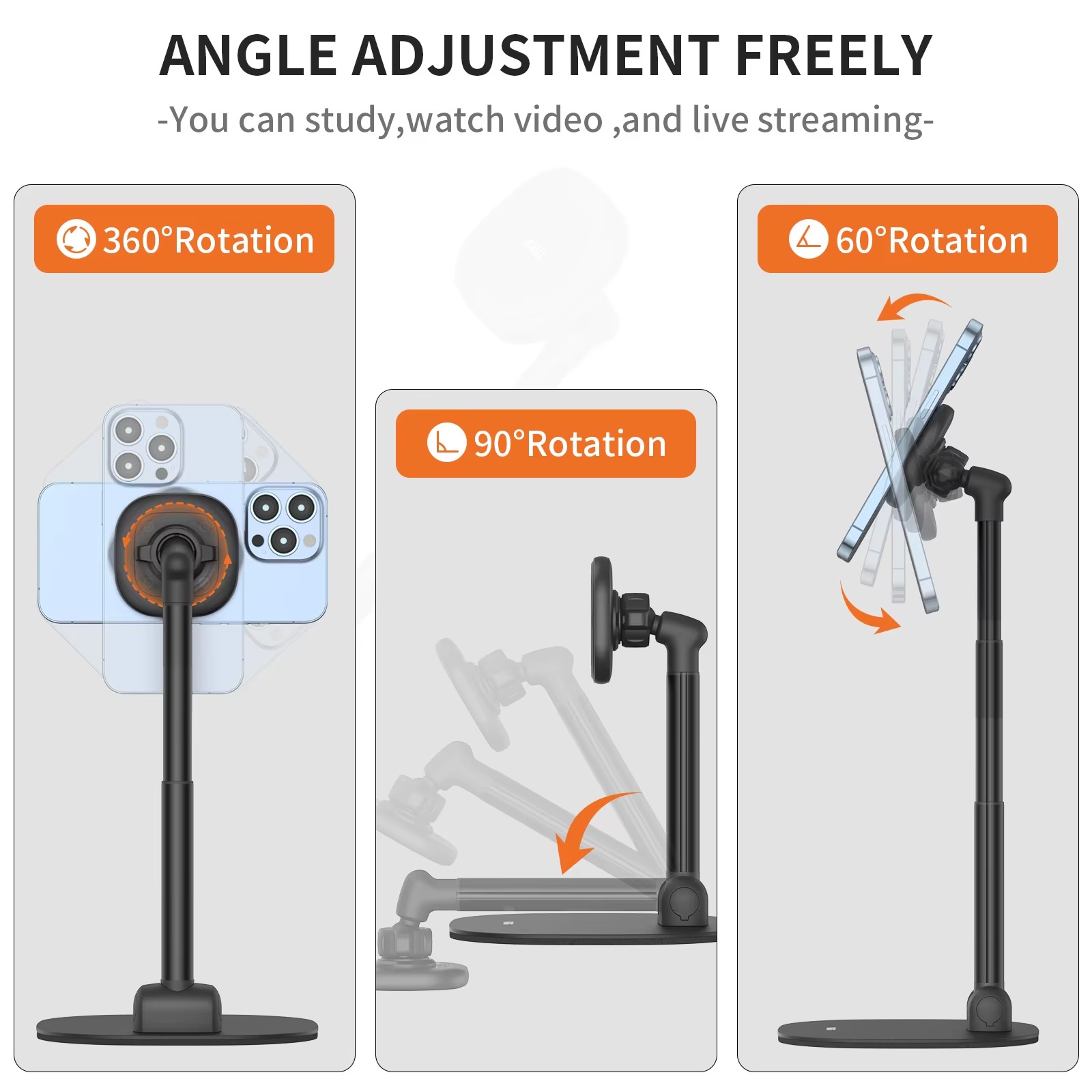 VRIG Adjustable Magnetic Phone Stand for Desk with Metal Attachment Ring9