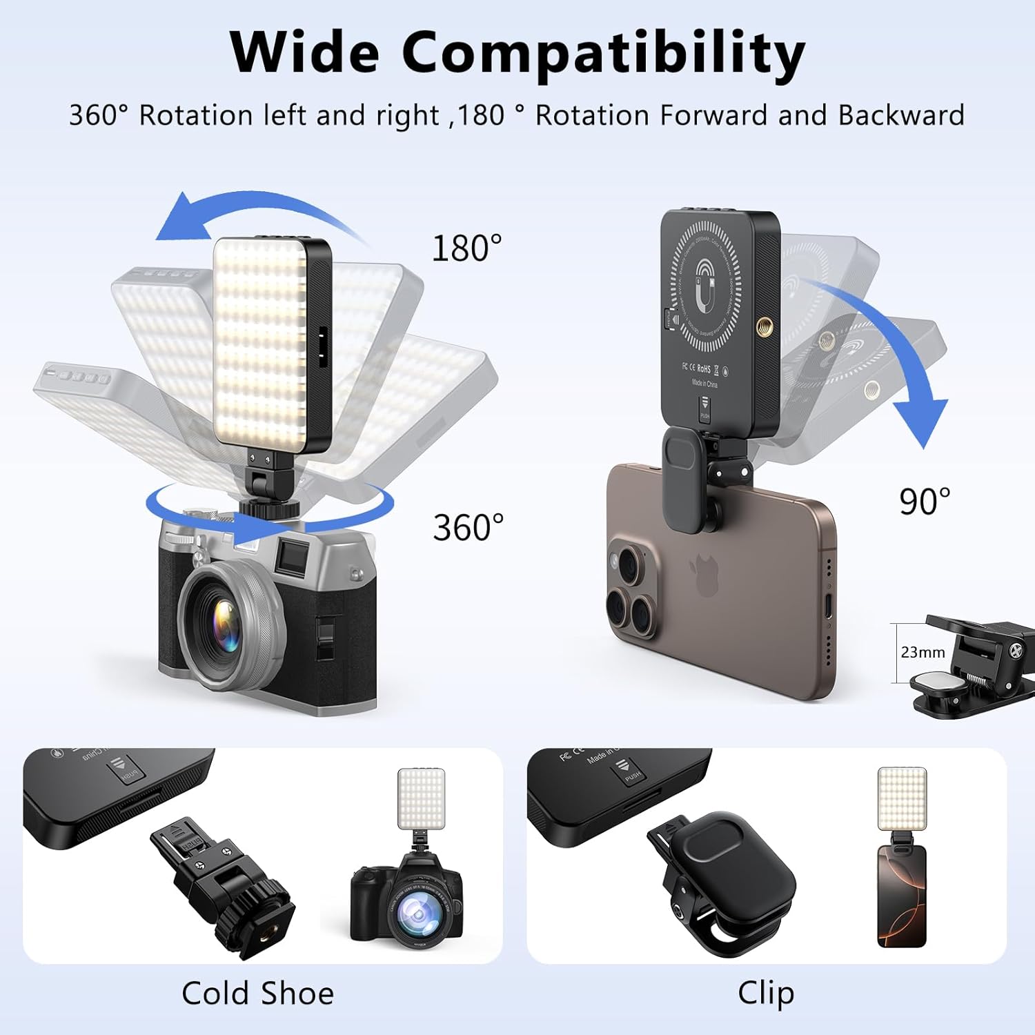 VRIG FD-128 Black Magnetic Rechargeable Selfie Light – 128 LED Video Light for Cell Phone/Laptop/Tablet/Camera, 3000K-6500K Adjustable Fill Light for Vlogging, TikTok, YouTube, Photography2