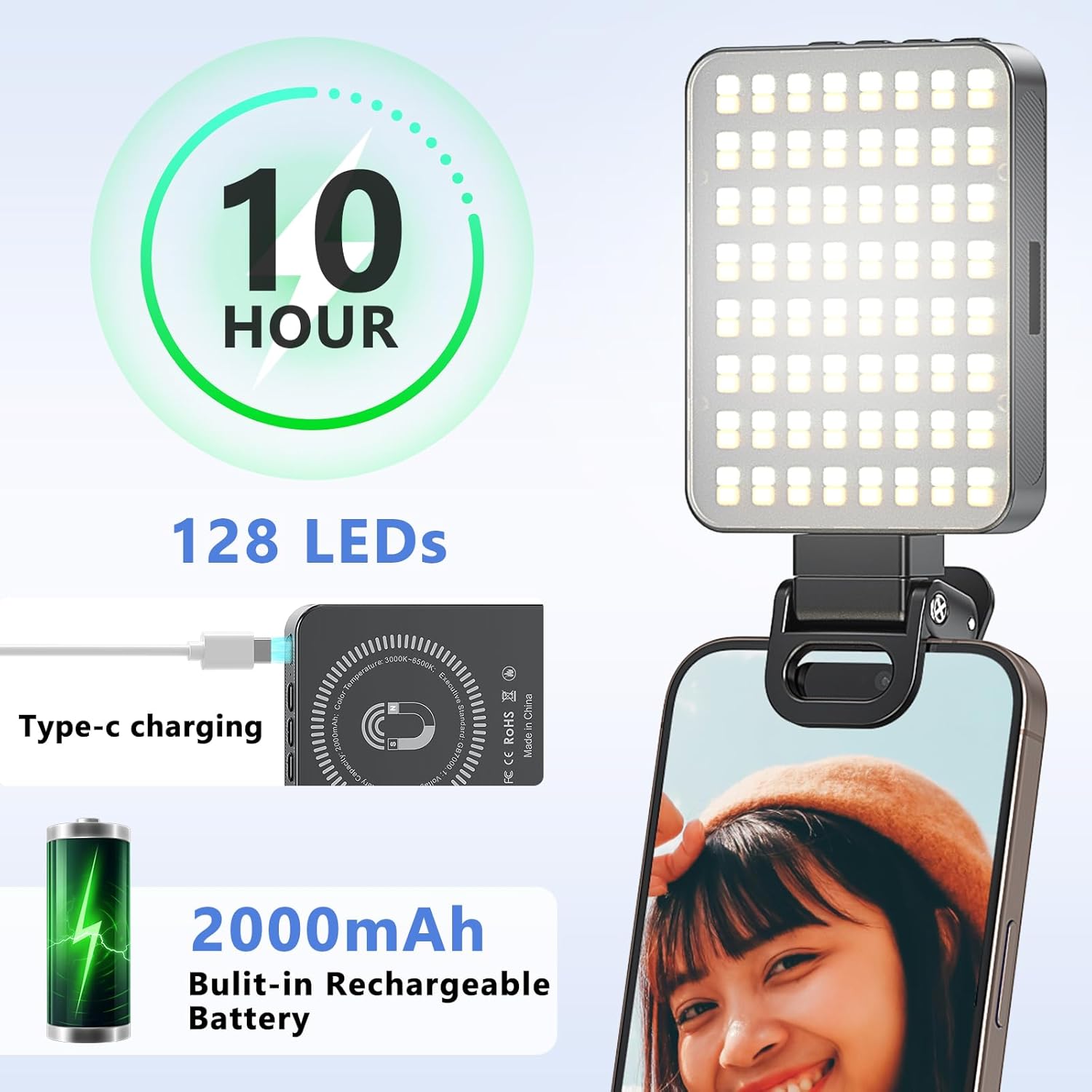 VRIG FD-128 Black Magnetic Rechargeable Selfie Light – 128 LED Video Light for Cell Phone/Laptop/Tablet/Camera, 3000K-6500K Adjustable Fill Light for Vlogging, TikTok, YouTube, Photography4