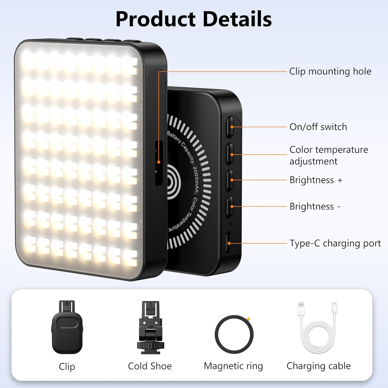 VRIG FD-128 Black Magnetic Rechargeable Selfie Light – 128 LED Video Light for Cell Phone/Laptop/Tablet/Camera, 3000K-6500K Adjustable Fill Light for Vlogging, TikTok, YouTube, Photography6