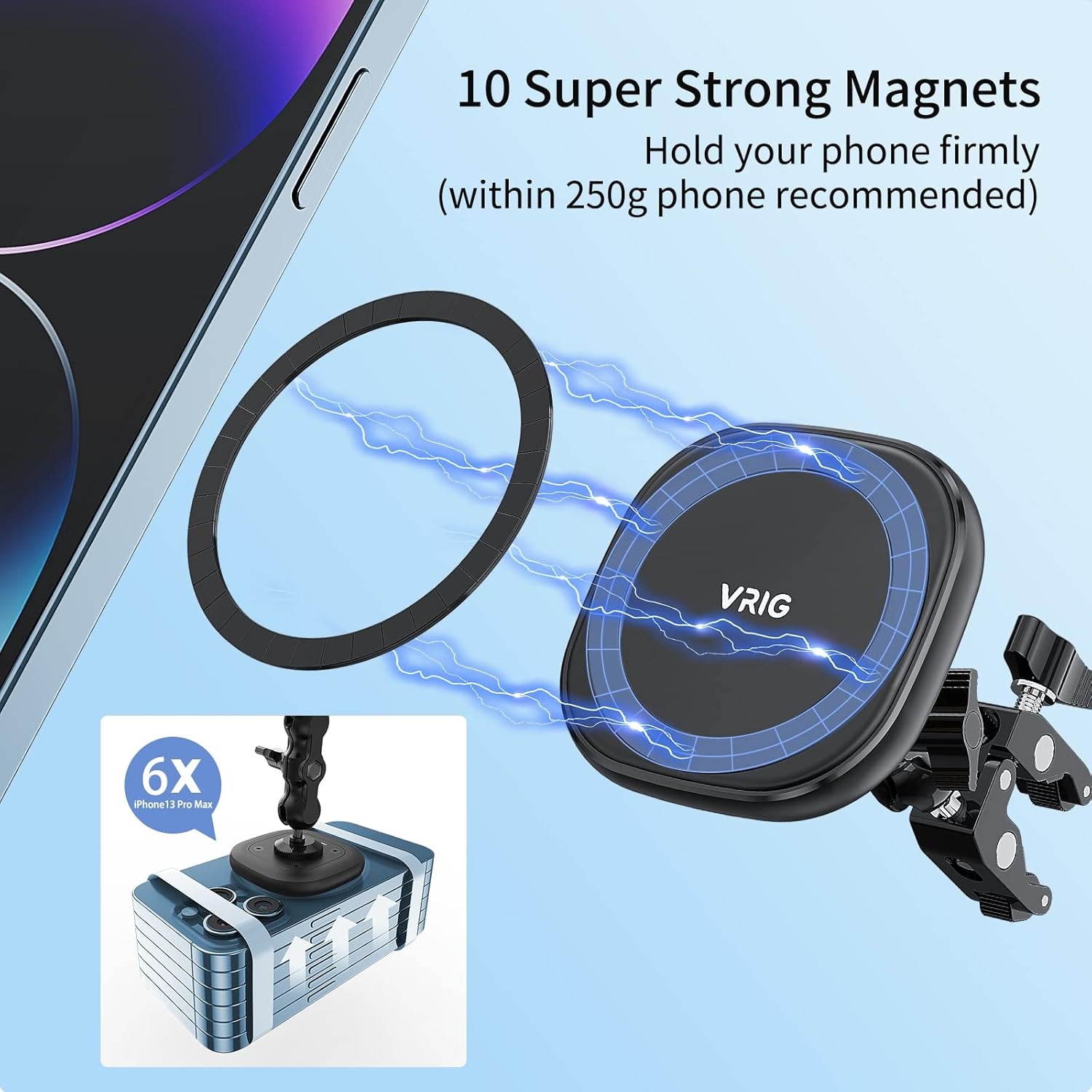 VRIG MG-01 Magnetic Phone Tripod Mount, 14 Tripod Adapter with Strong Magnetic Ring & ARRI Locating Holes2