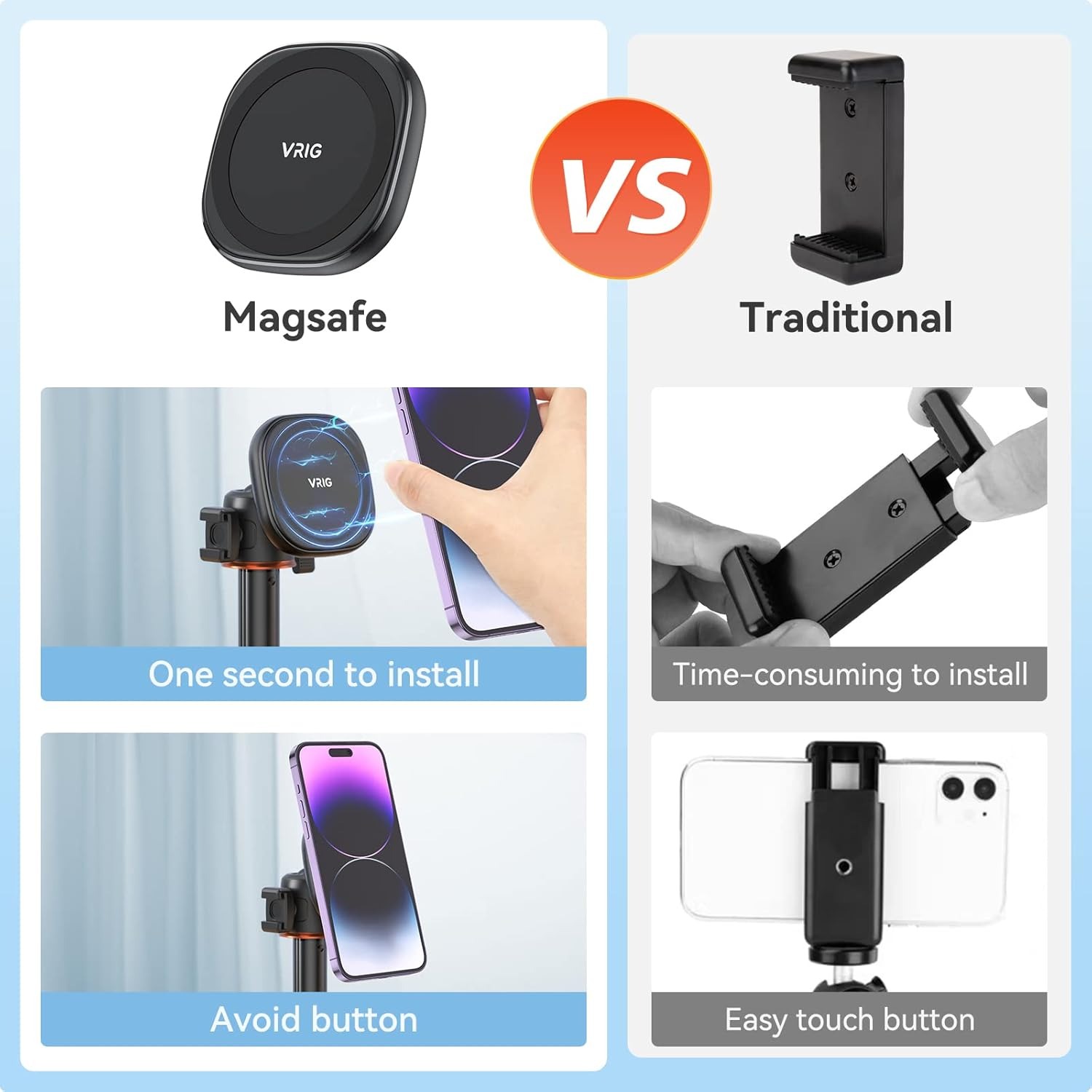 VRIG MG-01 Magnetic Phone Tripod Mount, 14 Tripod Adapter with Strong Magnetic Ring & ARRI Locating Holes4