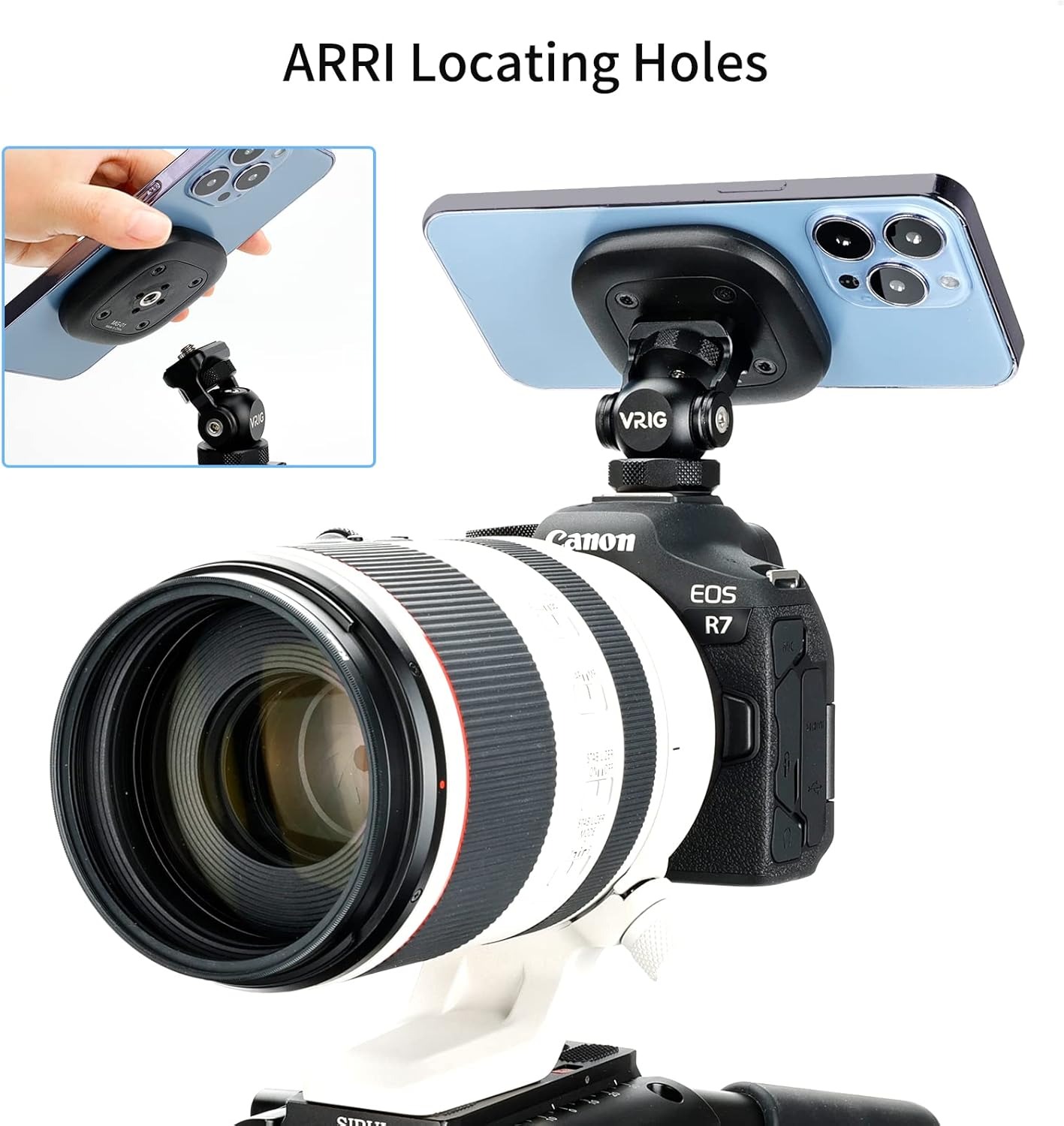VRIG MG-01 Magnetic Phone Tripod Mount, 14 Tripod Adapter with Strong Magnetic Ring & ARRI Locating Holes7