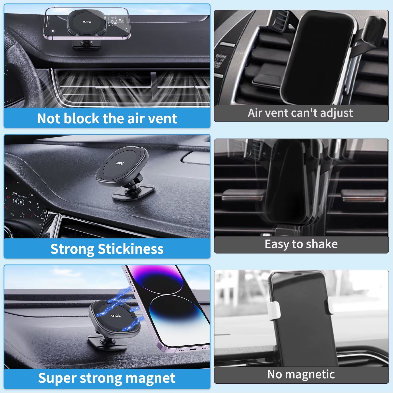 VRIG MG-06 Universal Magnetic Phone Stand – Car Phone Holder Mount for MagSafe iPhone, Android Phones, Mobile Devices, and Tablets6