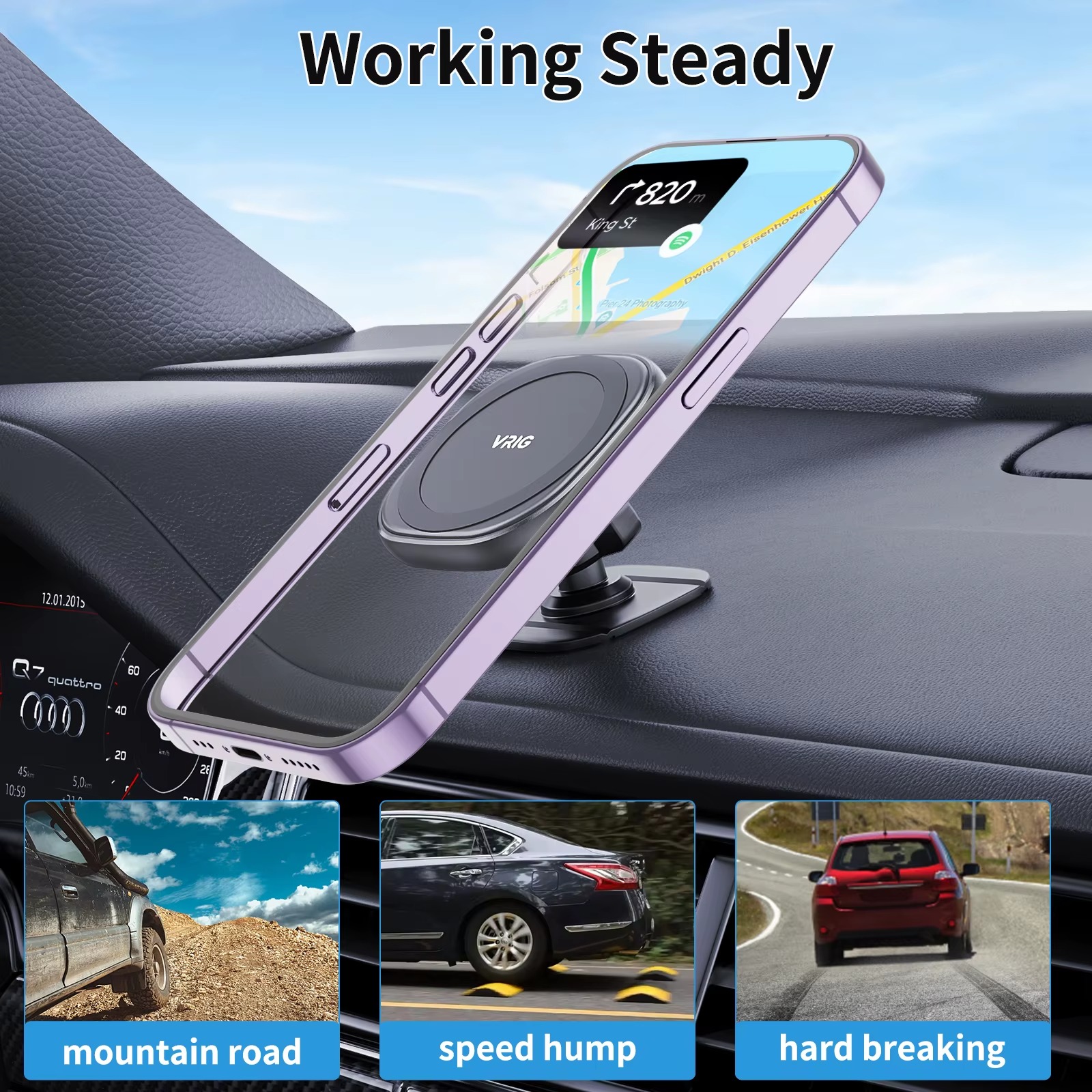VRIG MG-06 Universal Magnetic Phone Stand – Car Phone Holder Mount for MagSafe iPhone, Android Phones, Mobile Devices, and Tablets8