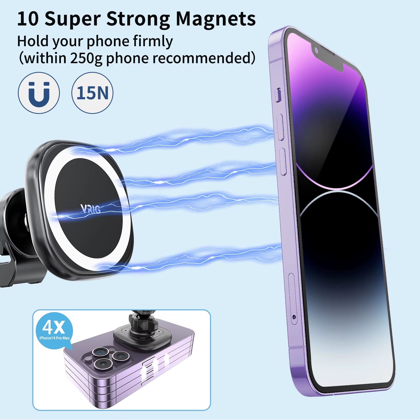 VRIG MG-07 Magnetic Car Air Vent Wireless Charger Mount1