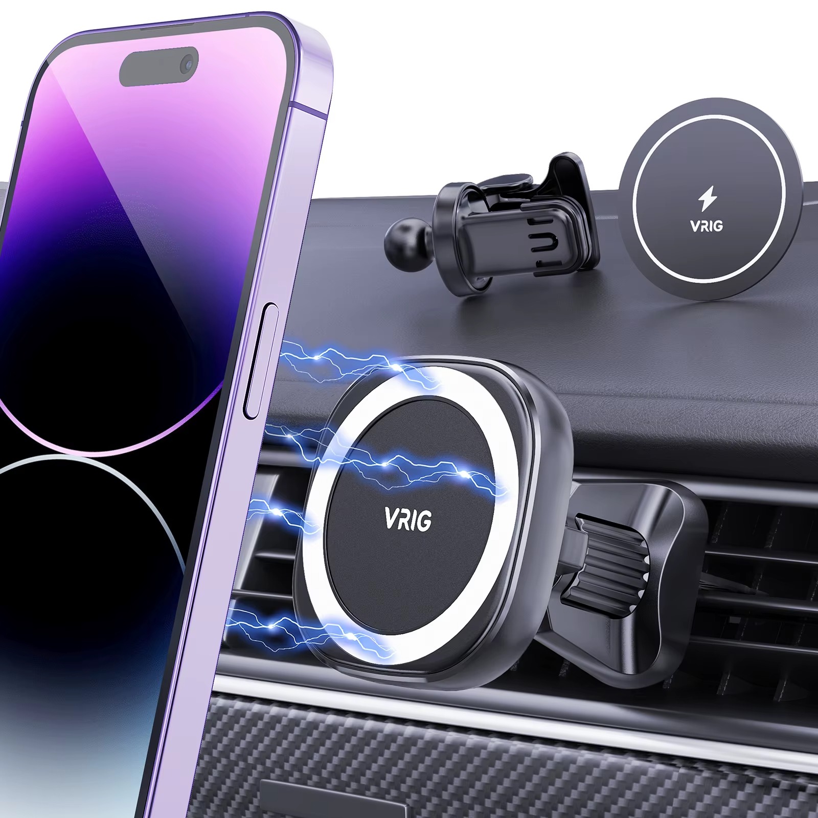VRIG MG-07 Magnetic Car Air Vent Wireless Charger Mount2