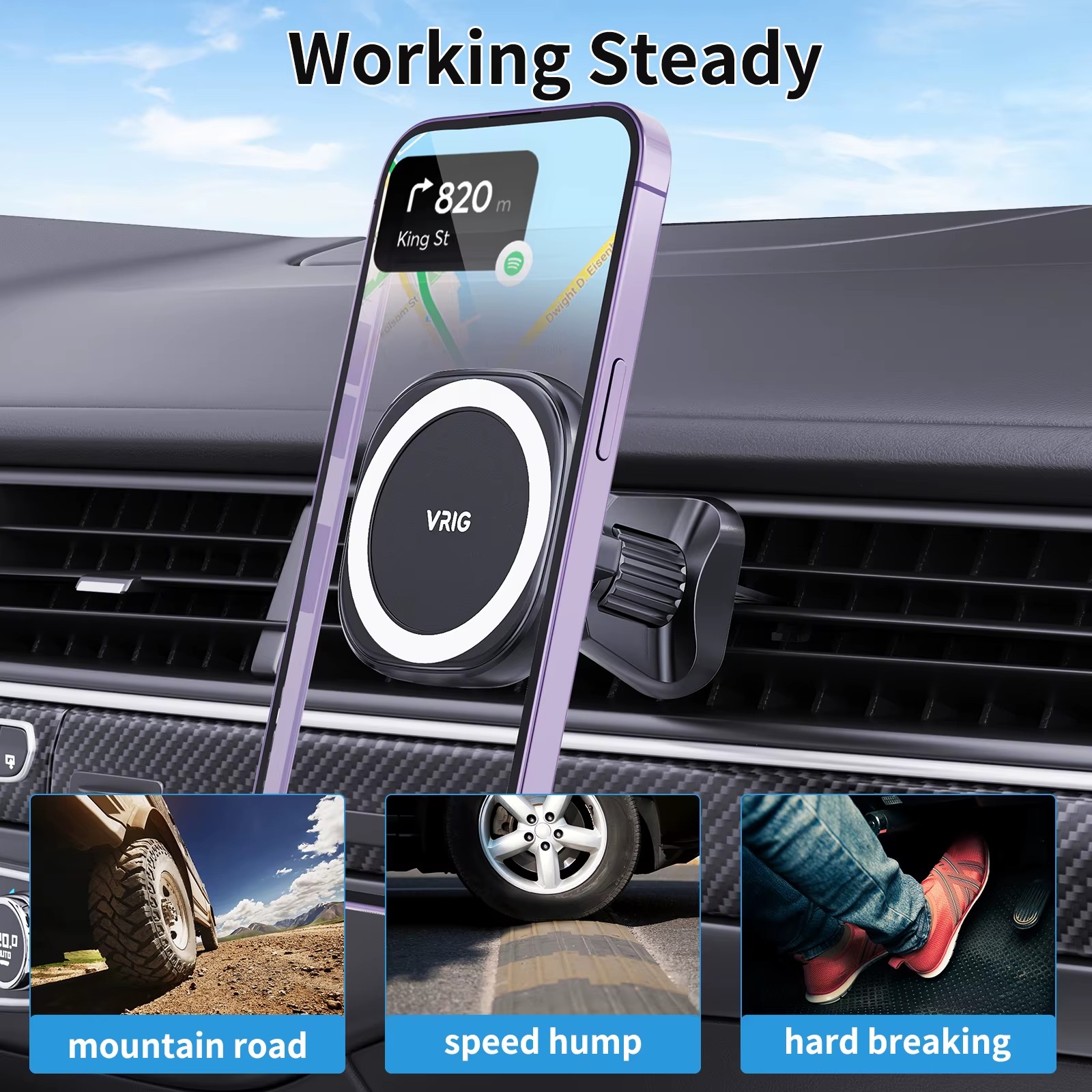 VRIG MG-07 Magnetic Car Air Vent Wireless Charger Mount4