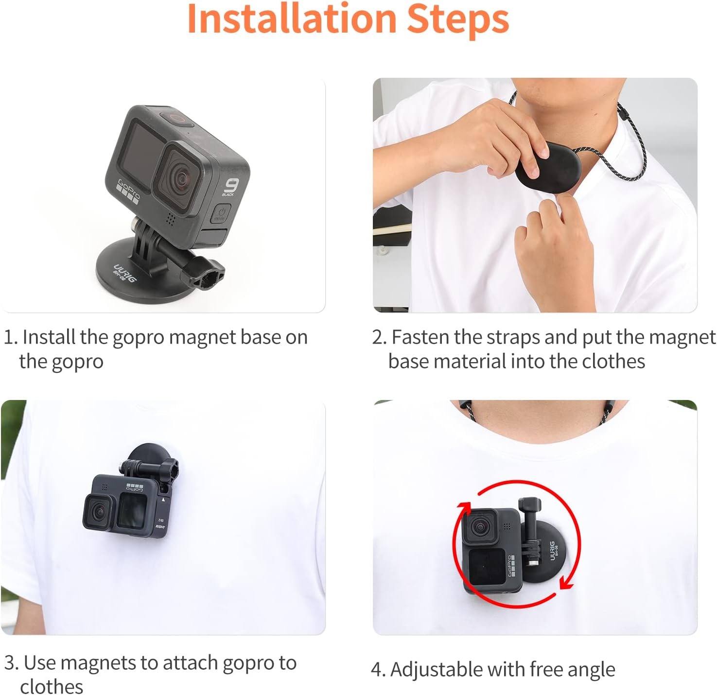 VRIG Magnetic Chest Mount Harness for Action Cameras – Compatible with GoPro Hero 1312111098 Black, DJI Osmo Action 5 Pro432, AKASO, Insta360 4