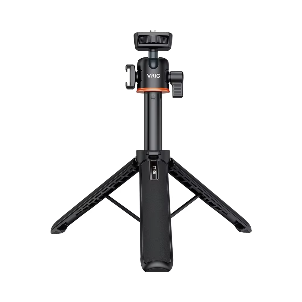 VRIG TP-06 Portable Selfie Stick Tripod – Aluminum Alloy Extendable Tripod with 14-Inch Cold Shoe Mount & 360° Rotatable Ball Head for Camera, Phone, Vlog Setup1