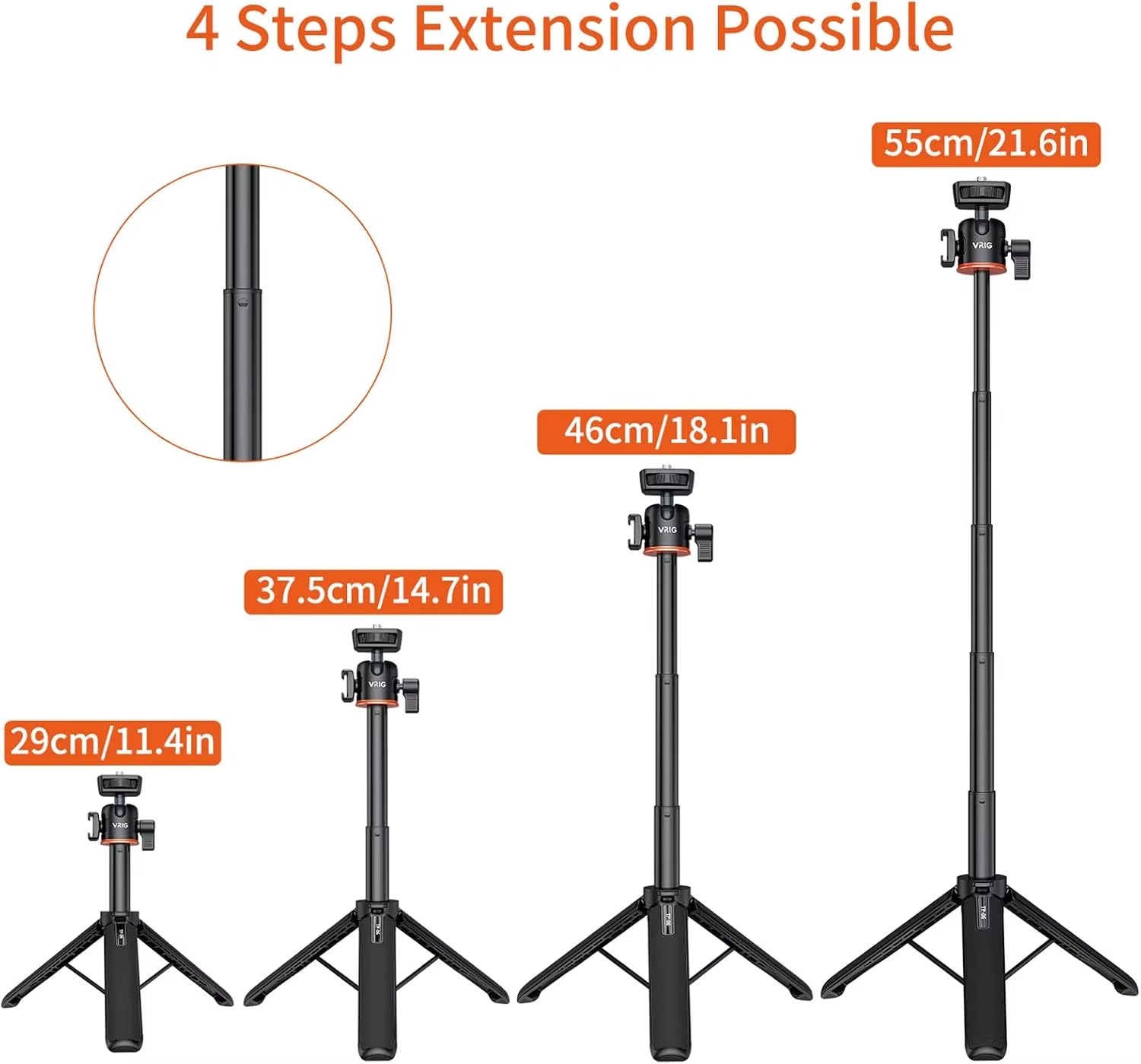 VRIG TP-06 Portable Selfie Stick Tripod – Aluminum Alloy Extendable Tripod with 14-Inch Cold Shoe Mount & 360° Rotatable Ball Head for Camera, Phone, Vlog Setup4