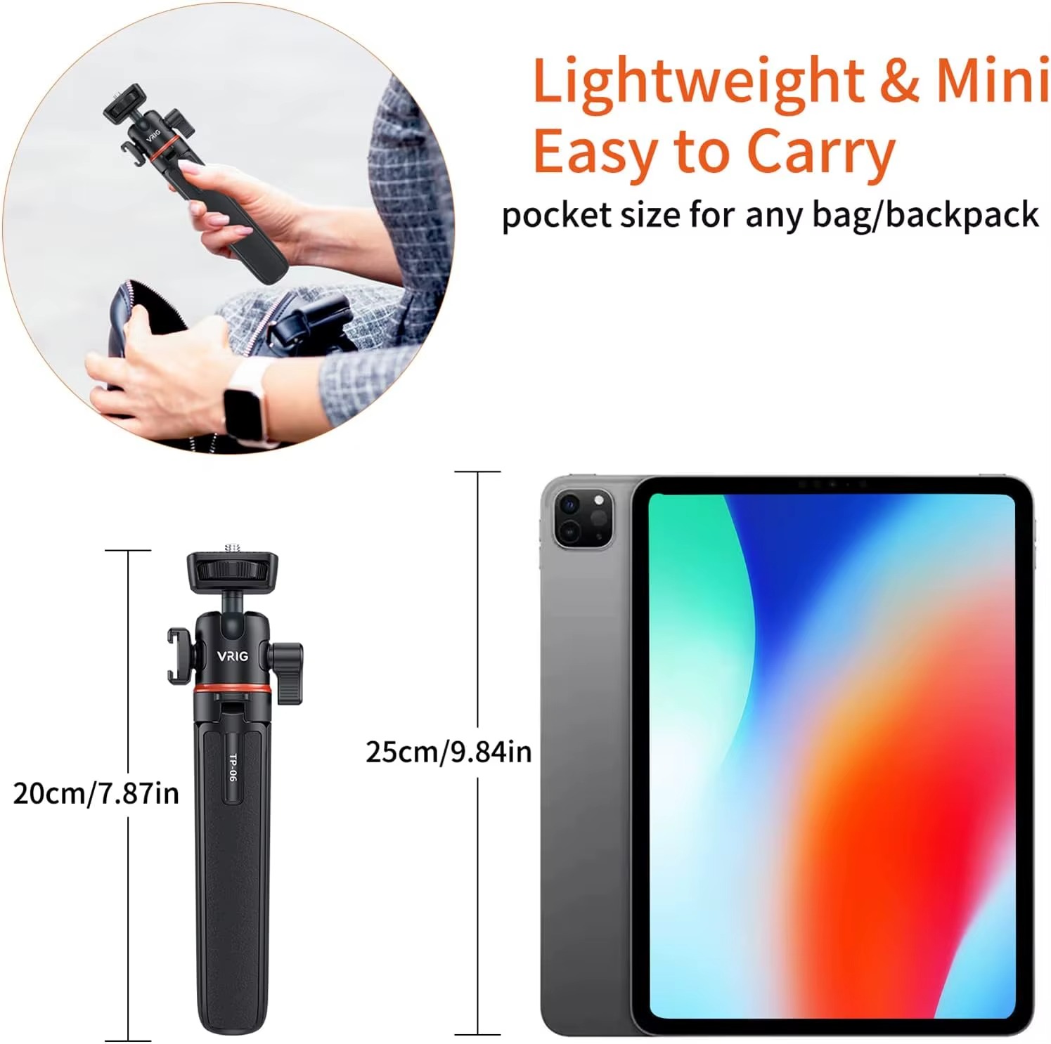 VRIG TP-06 Portable Selfie Stick Tripod – Aluminum Alloy Extendable Tripod with 14-Inch Cold Shoe Mount & 360° Rotatable Ball Head for Camera, Phone, Vlog Setup5