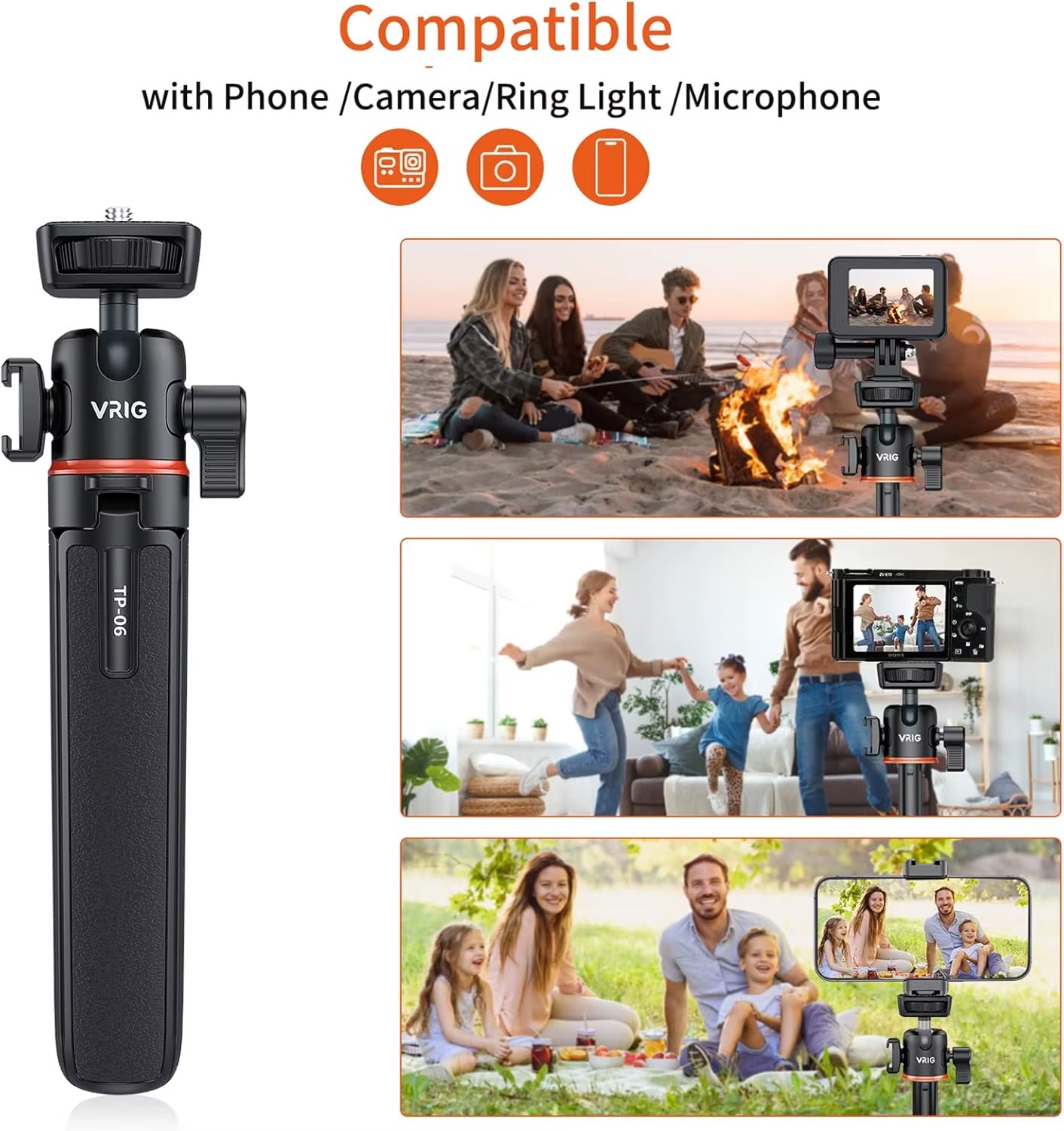 VRIG TP-06 Portable Selfie Stick Tripod – Aluminum Alloy Extendable Tripod with 14-Inch Cold Shoe Mount & 360° Rotatable Ball Head for Camera, Phone, Vlog Setup6